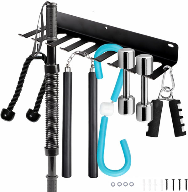 Tebery 9 Hook Home Gym Storage Rack - Wall Mount Fitness Equipment Organizer for Exercise Bands and Barbells