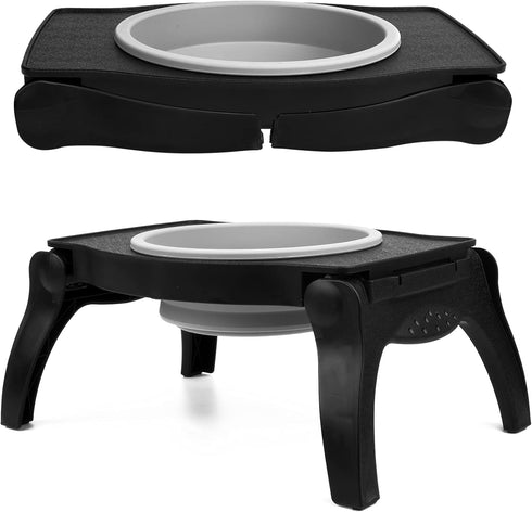 Tuff Pupper Elevated Dog Bowl - Single Raised Bowl Holds 80oz/12cups Food/Water, Collapsible Travel Bowl for Easy