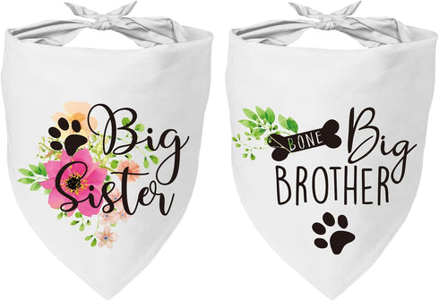 2 Packs Big Sister Brother Pregnancy Announcement Dog Bandana, Gender Reveal Photo Prop, Pet Scarf Accessories