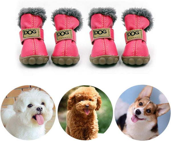 Snow Small Dog Boots, Waterproof Antiskid Shoes, Warm Skidproof Booties for Puppy Play (XL, Pink)