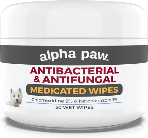 Antibacterial & Antifungal Wipes for Dogs & Cats by Smiling Paws Pets (with Chlorhexidine & Ketoconazole)