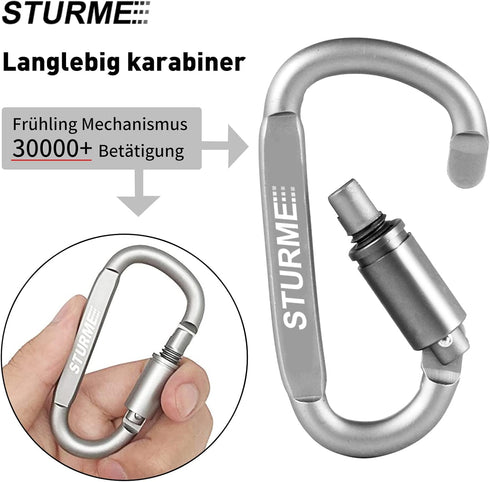 STURME Carabiner Clip Set, Durable Aluminum D-Ring Locking Large Carabiners for Outdoor Camping, 9 Pack