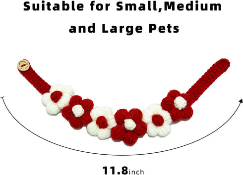 Handmade Dog Costume - Red and White Floral Design Wedding and Birthday Bandana, Cute Collars for Medium Small Cats