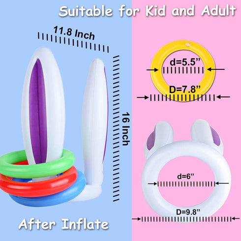 2 Set (2 12 1 1 Hoshin Inflatable Bunny Ears Ring Toss Game Rabbit-Ear Hats with Ring Toss, Medal and Hand-held Pump)