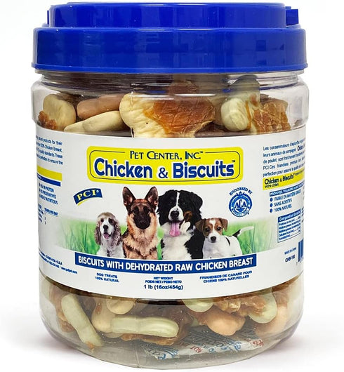 PCI Pet Center Inc. Chicken & Biscuits, Dog Treats Wrapped with Chicken Breasts, 1 Pound Container