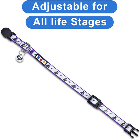 Pawtitas Glow In The Dark Cat Collar, Purple Lucky, with Safety Buckle and Bell