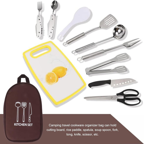 Set,Travel Camping Travel Cooking Utensils Bag,Camping Cooking Utensils Cookware Pouch Bag with Handle for BBQ Camp