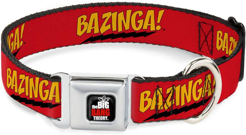 Dog Collar Seatbelt Buckle Bazinga Red Gold Black, 11 to 17 Inches, 1.0 Inch Wide