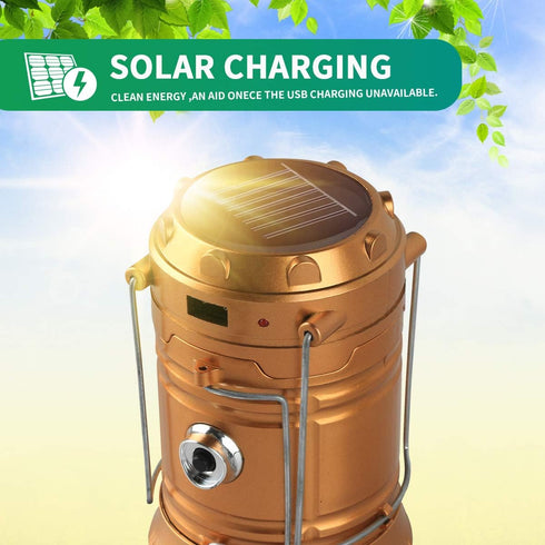 LED Camping Lantern, Solar and Rechargeable, Collapsible Portable Light for Daily Use and Emergencies