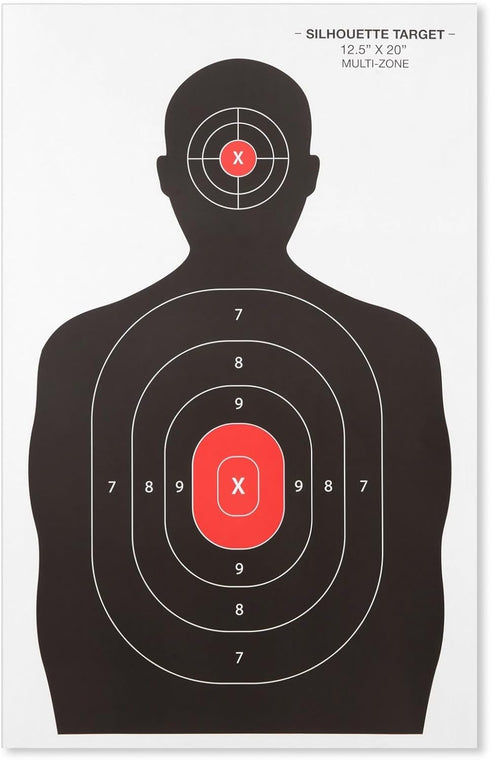 Juvale 50 Pack Paper Shooting Targets for Range, Bulk for Hunting Handguns Pistols Rifles Silhouette with Red Bullseye