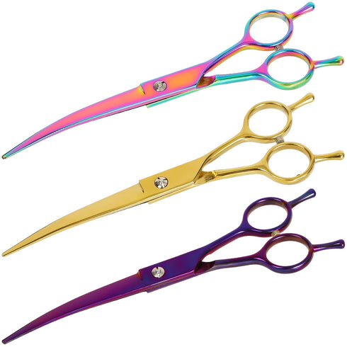 Dog Grooming Scissors - Premium Stainless Steel Curved Hair Cutting Scissors for Dogs & Cats (Purple)