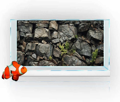 48X18IN Stone Aquarium Background, Natural Rocky Glass Terrarium Background, Includes 8 EVA Double-Sided Tape