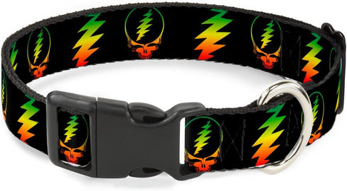 Buckle-Down Dog Collar Plastic Clip - Steal Your Face Lightning Bolt Repeat, 1.5" Wide, Fits 18-32" Neck