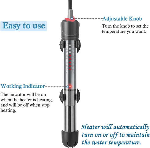 HITOP 25W Adjustable Aquarium Heater, Submersible Fish Tank Thermostat with Suction Cup (50W)