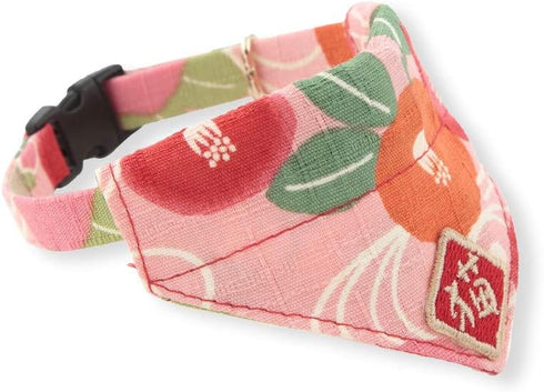 Kimono Cat Bandana Collar (Pink) with Bell, Safety Breakaway Soft Lightweight for Cats, Japanese Stylish Pattern