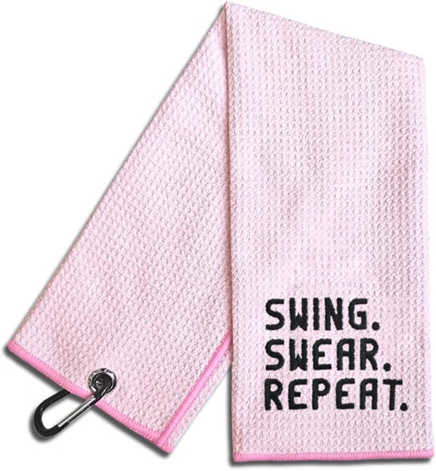 Swing Swear Repeat Embroidered Pink Golf Towel, Funny Golf Towel for Golf Bag, Gift for Golfer