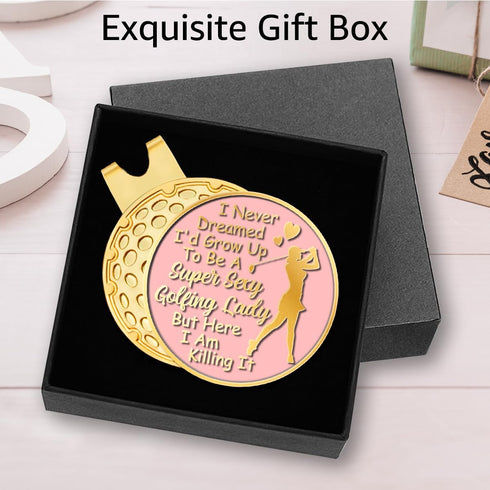 I Never Dreamed I'd Grow Up to Be A Super Sexy Golfing Pink Gold Ball Marker with Hat Clip, Funny Golf Gifts