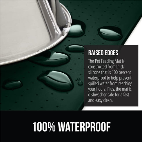 Gorilla Grip 100% Waterproof Raised Edge Silicone Pet Feeding Mat - Dog Cat Food Mat Protects Floors (18.5x11.5 Green)