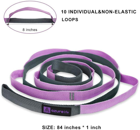 Premium Durable Cotton Stretch Strap with 10 or 12 Loops, Non-Elastic Yoga Strap for Stretching & Fitness