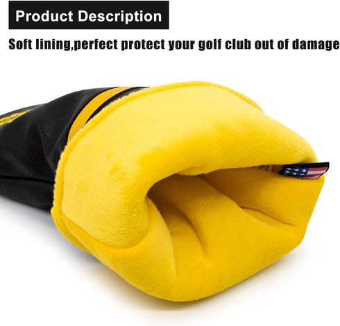 Golf Headcovers, Premium Leather Driver Fairway Wood Hybrid with Number Tags, May The Course Be with You Style