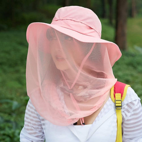 Mosquito Head Net Hat, Safari Sun Hat with Veil Mesh Protection