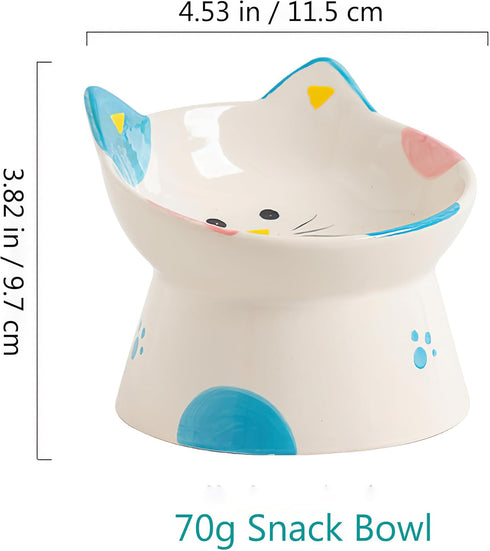 Cute Ceramic Raised Cat Bowls, Elevated Design, 15° Tilted Feeder, Protect Cat's Spine, Anti Vomiting Bowl for Flat