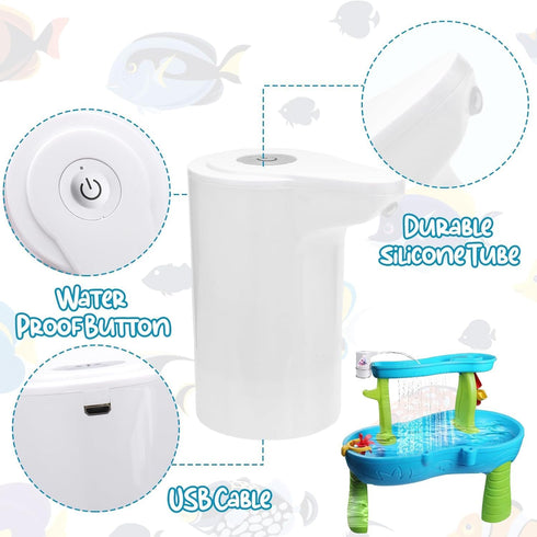 Water Table Pump Continuous Flow,Cordless Kids Battery Powered Water Outdoor Pump,No-Hole Installation Electric