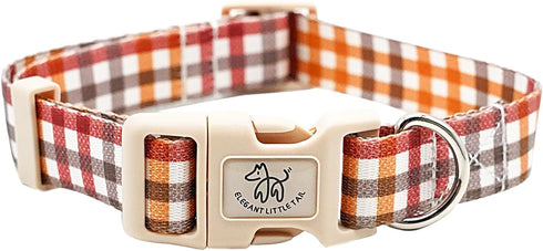 Elegant Little Tail Fall Dog Collar, Adjustable Soft Puppy Collars with Quick Release Buckle (L, Yellow Plaid)