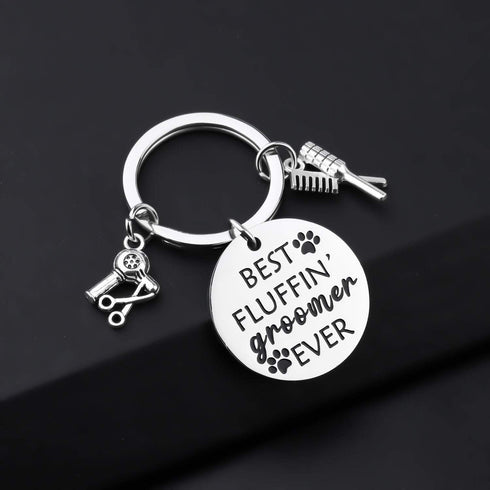 Dog Groomer Jewelry Gift - Best Fluffin' Groomer Ever Keychain for Pet Groomers