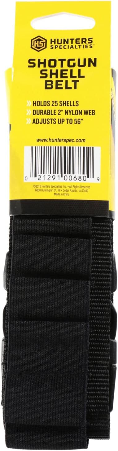 HUNTERS SPECIALTIES Adjustable Round Tactical Shotgun Shell Belt, Holds Up To 25 Shells, Black