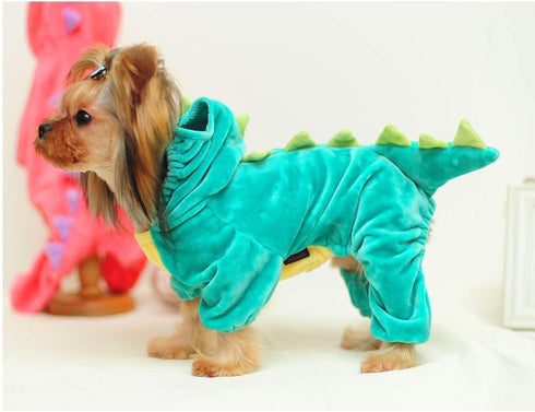 SEIS Dog Dinosaur Suit Halloween Costume, Pet Dino Hoodie for Small and Medium Dogs, Winter Warm Clothing (Green)