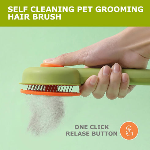Pet Grooming Brush Kit for Cat and Dog, 4 Pieces Set with Hair Massage Cleaner and 2 Flea Combs for Shedding