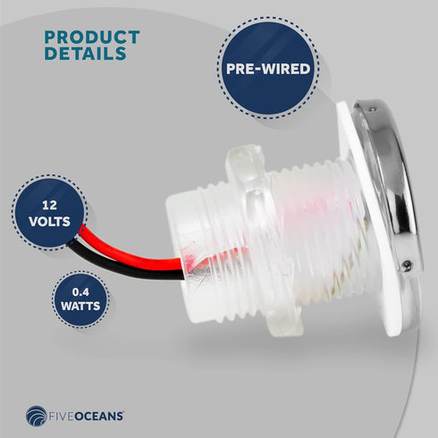Five Oceans 4 Pack Marine Livewell Lights, LED Boat Courtesy Light, IP68 Waterproof, White LED, 12V