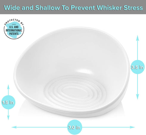 CatGuru Cat Food Bowl - Ceramic No Spill Bowls with Silicone Non-Slip Mat (High-Low, White)