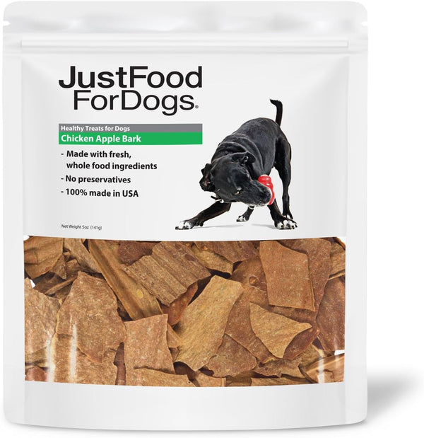 JustFoodForDogs Healthy Dog Treats, Limited-Ingredient Chicken Apple Bark, Made in The USA, 5 oz
