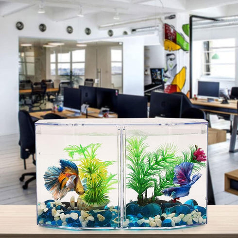 1PC Mini Clear Acrylic Fish Tank, Small Betta Fish Bowl for Decorative Goldfish Tank