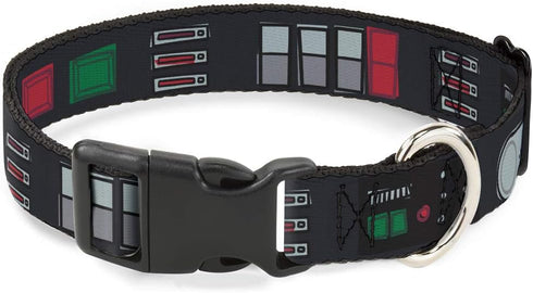 Dog Collar Plastic Clip, Star Wars Darth Vader Utility Belt, Bounding3, Black Grays Reds, 15 to 26 Inches