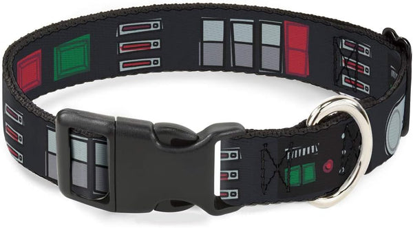 Dog Collar Plastic Clip, Star Wars Darth Vader Utility Belt, Bounding3, Black Grays Reds, 15 to 26 Inches