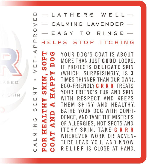 Heel's New Name - GRRR. Natural Dog Shampoo with Lavender Essential Oils for Itchy Skin, Hot Spots, Pet Odor, 12 ounces
