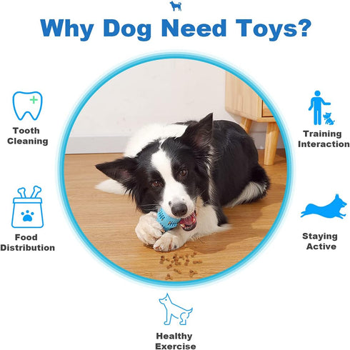 Dog Chew Toy for Teething Chewers,Tough Durable Natural Rubber Bone with Toothbrush,Indestructible for Aggressive