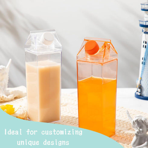 20 17 oz Foaincore Pcs Clear Milk Carton Water Bottles Bulk Plastic Square Milk Bottles Portable Reusable Leakproof Cup