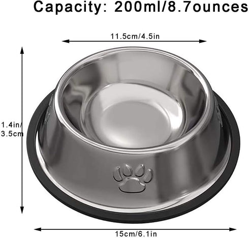 Stainless Steel Cat Bowl, 2 Pack Metal Dog Bowls for Food and Water, Non-Slip Pet Feeding Dish Bowl with Rubber Base for Indoor Cats Small Dogs