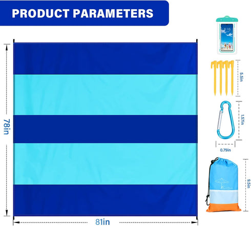 Oversized Extra Large Beach Blanket 78" X 81", Waterproof Sandproof for 1-7 Adults, Lightweight for Travel, Camping,