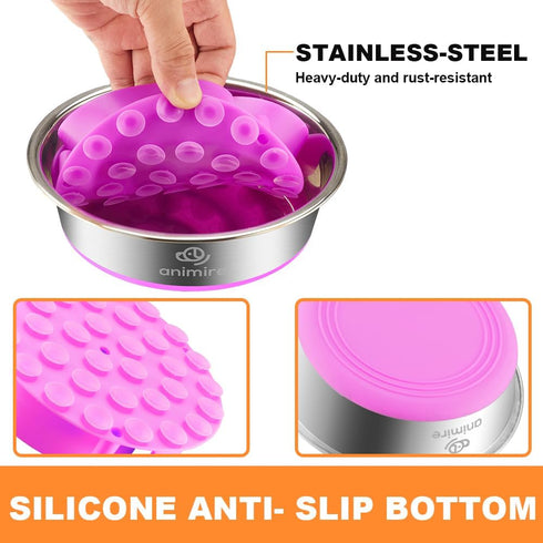 2-in-1 Metal Dog Bowl with Slow Feeder Insert, Stainless Steel Food Grade 304 Bowl with Anti-Slip Base for Small &