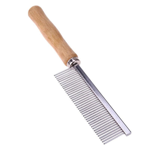 Silver Dog and Cat Combs for Grooming Long Haired Pets, Stainless Steel Pin Teeth Wooden Handle