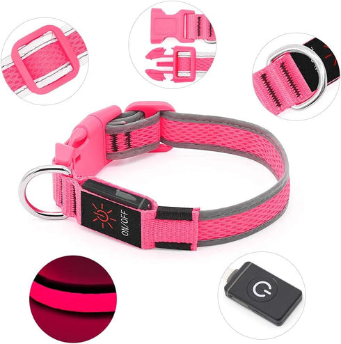 BSEEN Light Up Dog Collars - Adjustable Reflective LED Dog Collar, Rechargeable Camping Gear for Small Medium Large