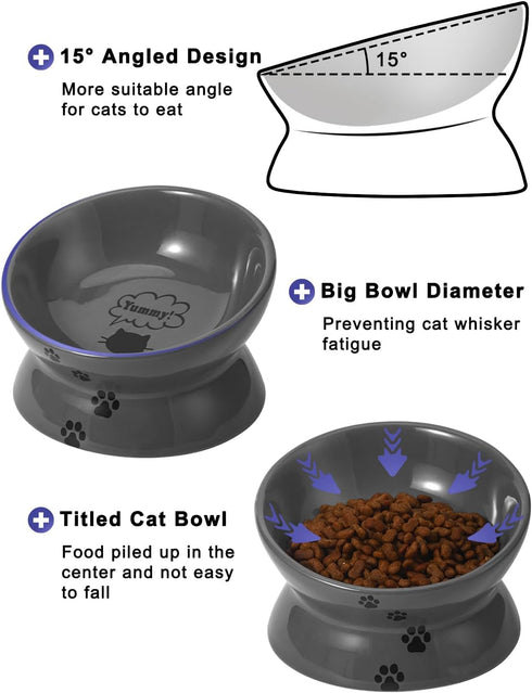 Y YHY Raised Cat Food Bowl, Ceramic Elevated Cat Bowl, Title Angle Protect Cat's Spine, Anti Vomiting Cat Dish, Backflow Prevention, Grey