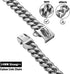 Strong Stainless Steel Silver Metal Dog Collars with Secure Buckle - 14MM Cuban Lock Link Chain for Training