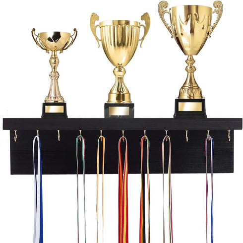 UNICRAFTALE 24 Hook Medal Holder Display Wooden Trophy Shelf Organizer Wall Mounted