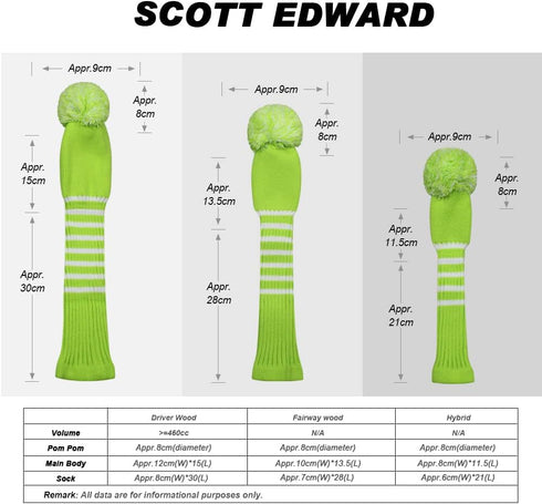Scott Edward Golf Headcovers for Woods, Set of 3 Fits Driver Fairway Wood and Hybrid, Perfect Change for Golf Bag
